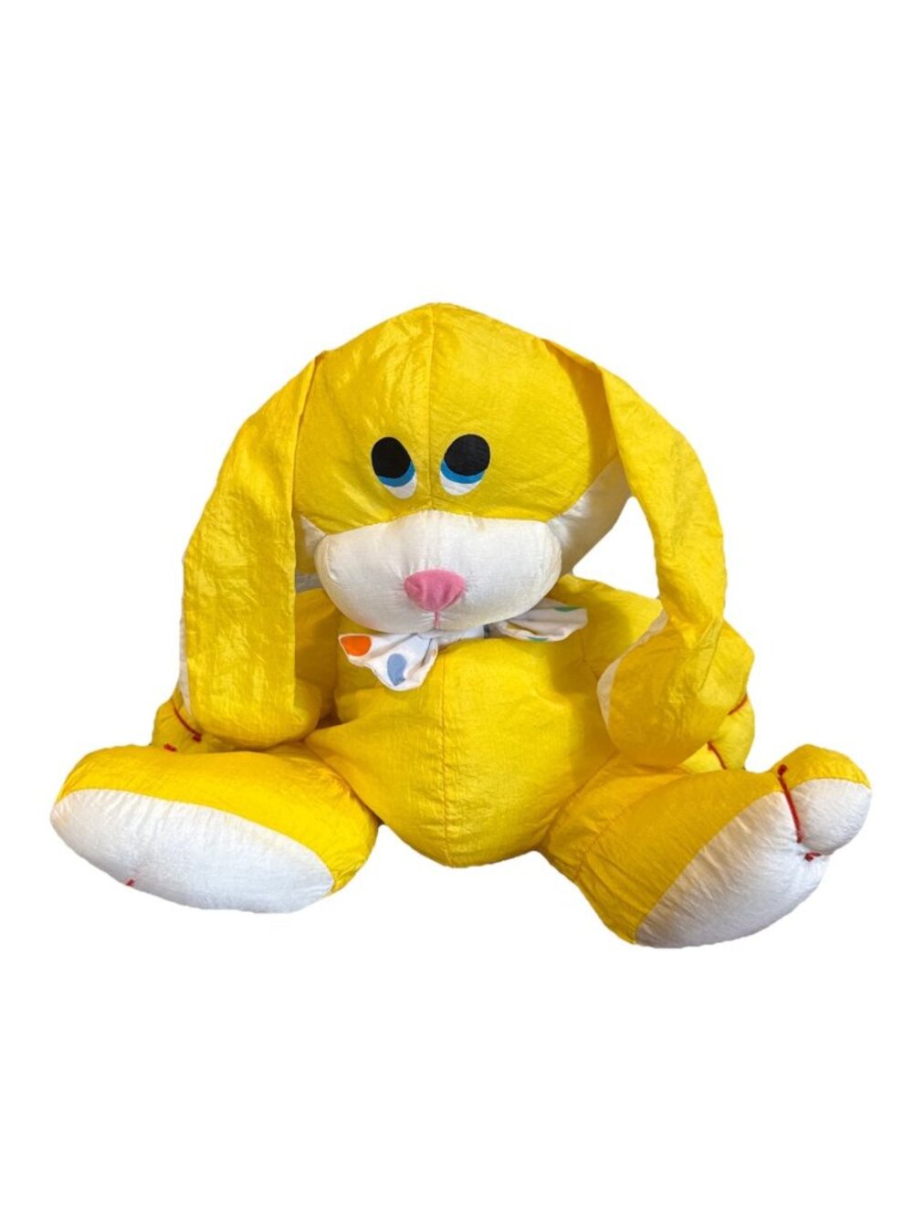 Vintage Nylon Pluffy  Eared Bunny Rabbit Plush Stuffed Animal 15" Nylon Yellow